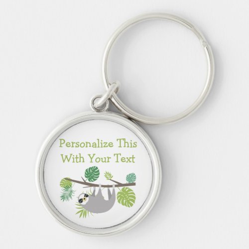 Personalized Text Fun Hanging Sloth Keychain