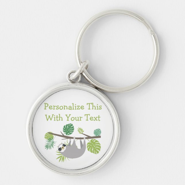Personalized Text Fun Hanging Sloth Keychain (Front)