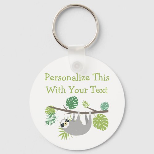 Personalized Text Fun Hanging Sloth Keychain