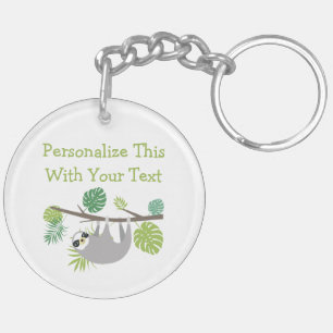Personalized Text Fun Hanging Sloth Keychain