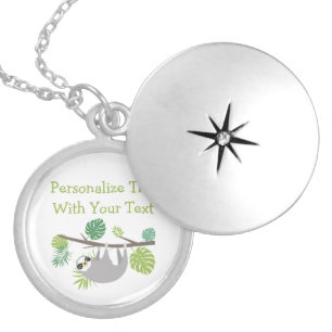 Personalized Text Fun Hanging Sloth Locket Necklace