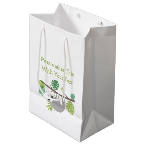 Personalized Text Fun Hanging Sloth Medium Gift Bag