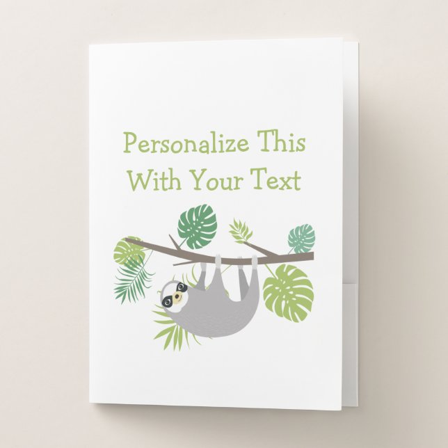 Personalized Text Fun Hanging Sloth Pocket Folder (Front)