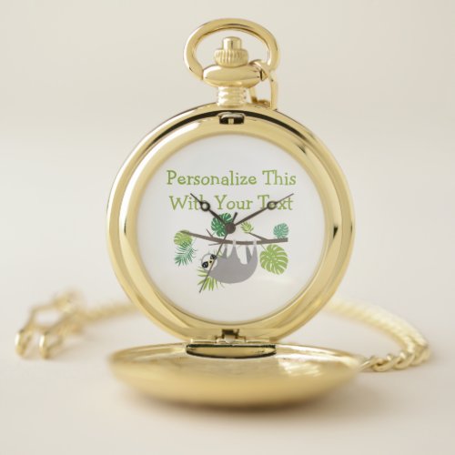 Personalized Text Fun Hanging Sloth Pocket Watch
