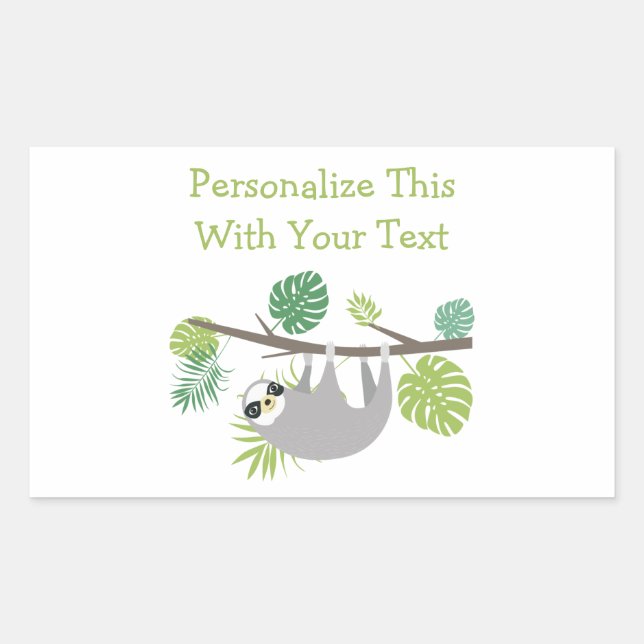 Personalized Text Fun Hanging Sloth Rectangular Sticker (Front)