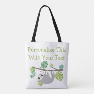 Personalized Text Fun Hanging Sloth Tote Bag
