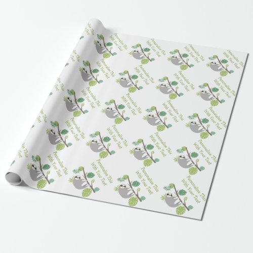 Personalized Text Fun Hanging Sloth Wrapping Paper