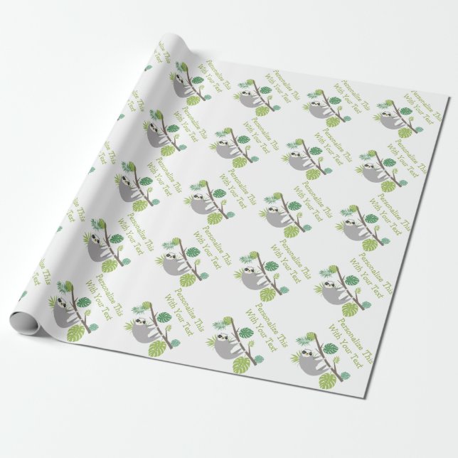 Personalized Text Fun Hanging Sloth Wrapping Paper (Unrolled)