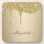 Personalized Text Gold Glitter Sparkle Drips Beverage Coaster<br><div class="desc">Personalized Text Gold Glitter Sparkle Drips Party Coaster.</div>