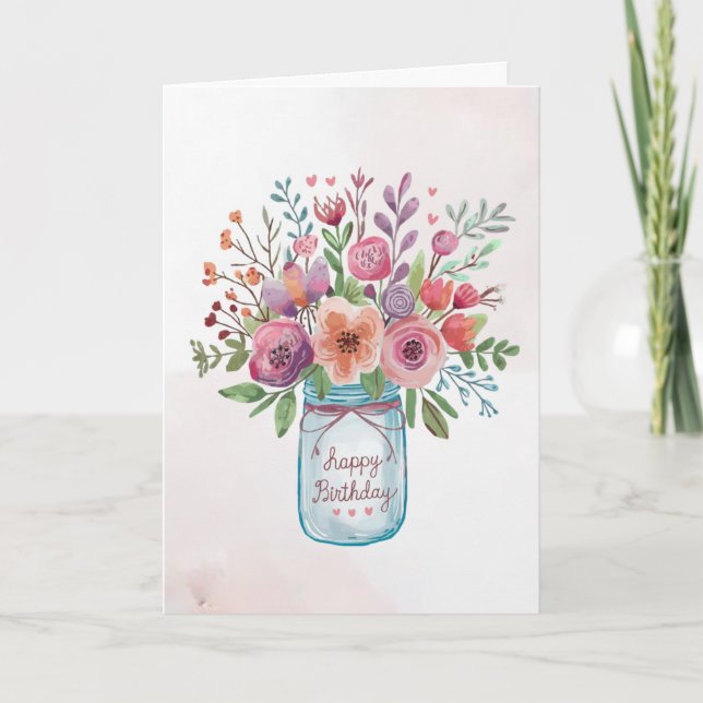 Personalized text Happy Birthday Floral Bouquet    Card (Front)