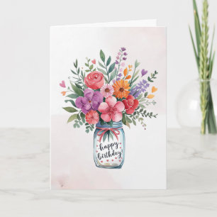 Personalized text Happy Birthday Floral Bouquet Card