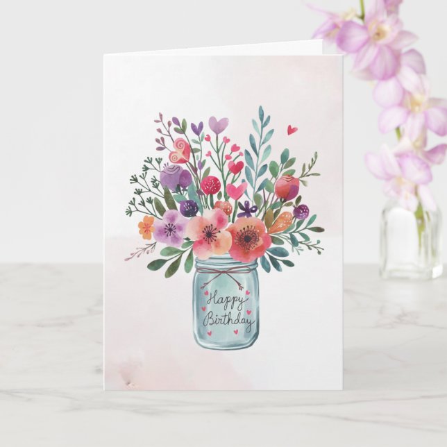 Personalized text Happy Birthday Floral Bouquet    Card (Orchid)
