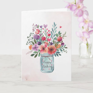 Personalized text Happy Birthday Floral Bouquet    Card