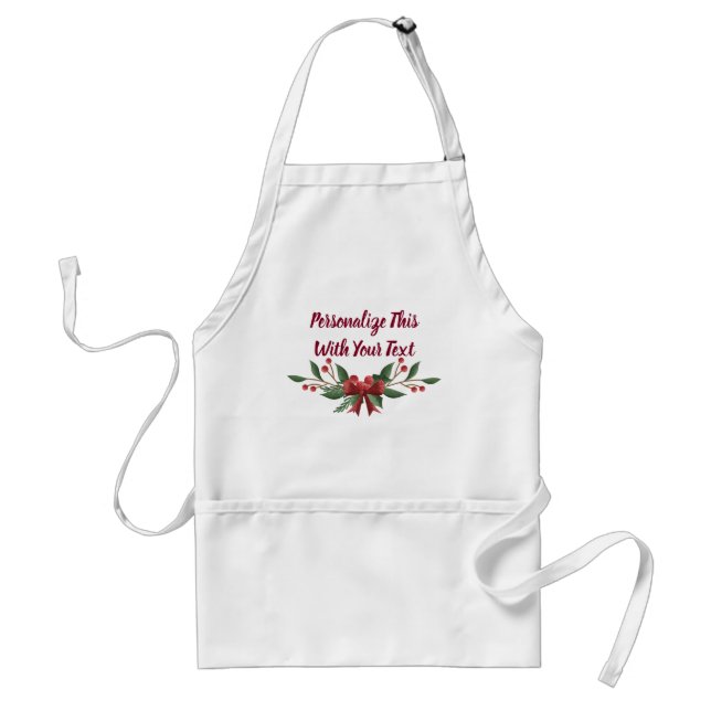 Personalized Text Holly and Berry Christmas Adult Apron (Front)