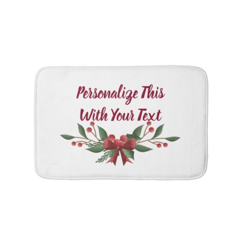 Personalized Text Holly and Berry Christmas Bath Mat