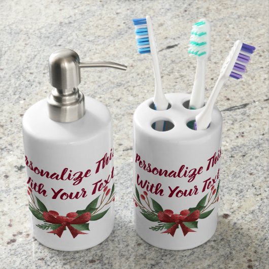 Personalized Text Holly and Berry Christmas Bath Set (Front)