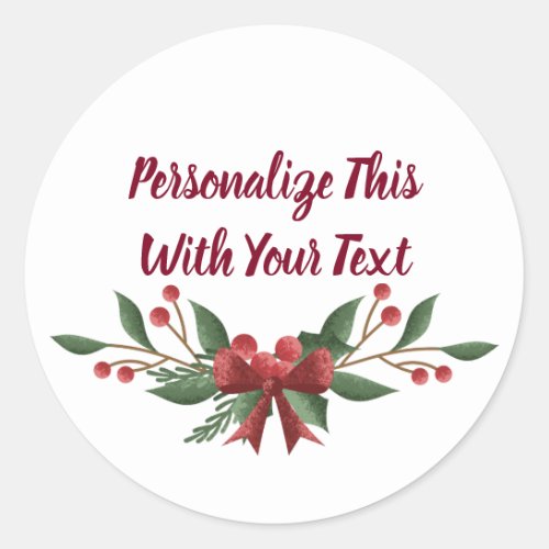 Personalized Text Holly and Berry Christmas Classic Round Sticker