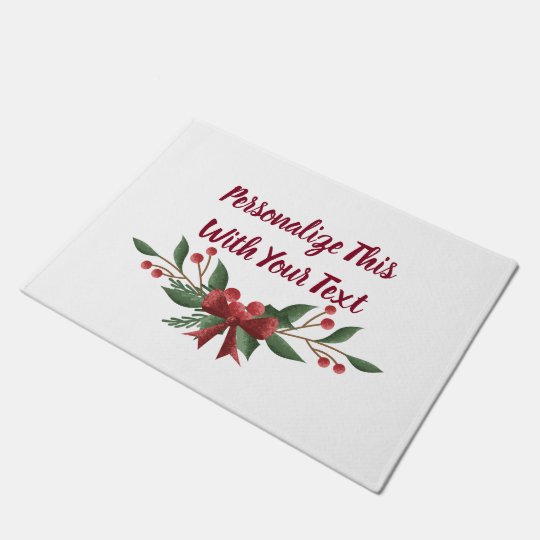 Personalized Text Holly And Berry Christmas Doormat