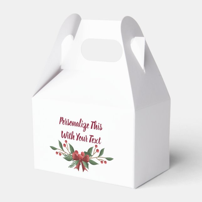 Personalized Text Holly and Berry Christmas Favor Boxes (Front Side)