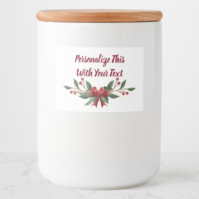 Personalized Text Holly and Berry Christmas Food Label (Front)