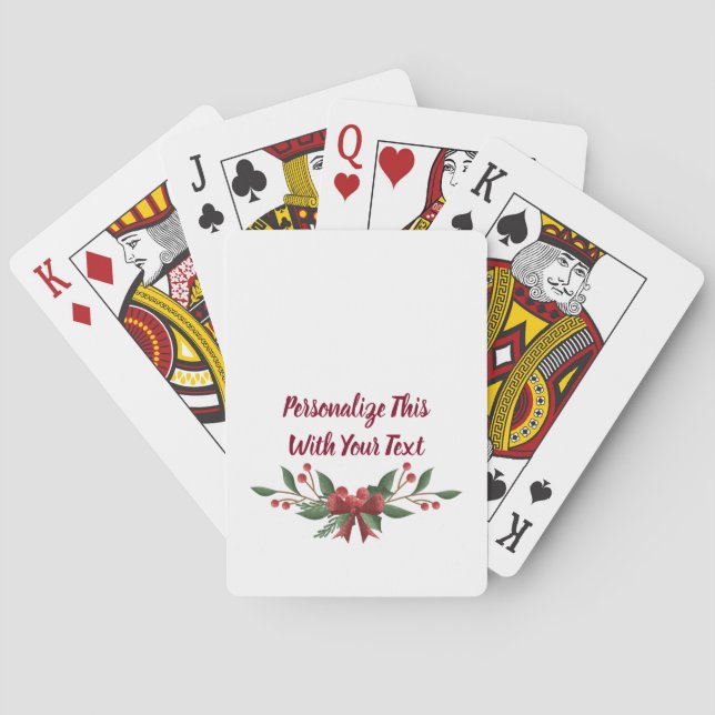Personalized Text Holly and Berry Christmas Poker Cards (Back)