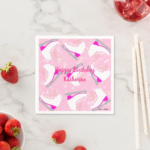 Personalized Text Ice Skating Pink Pattern Cute Napkins