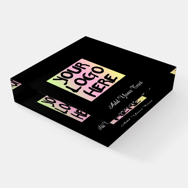 Personalized Text & Logo Black Paperweight (Angled)