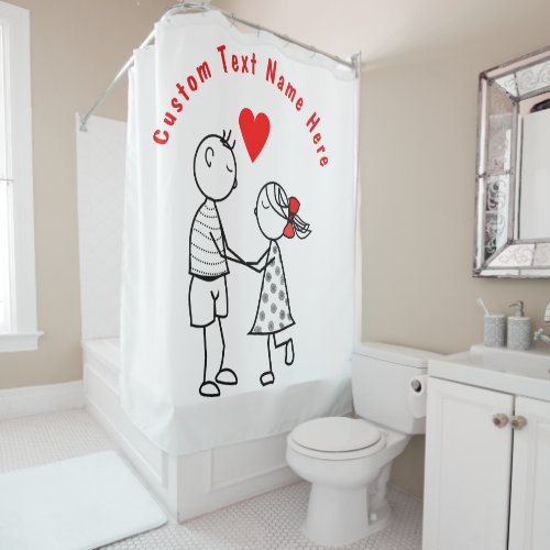Personalized Text Name Shower Curtain Couple Love