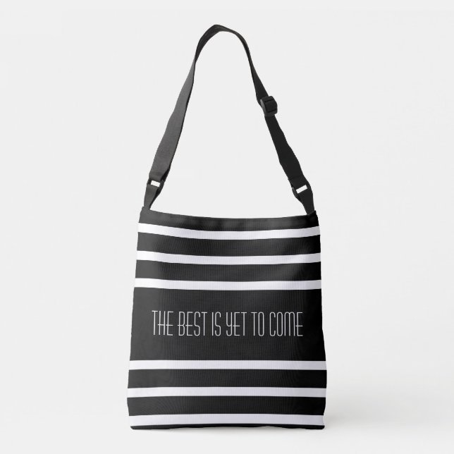 Personalized Text on Black & White Stripes Crossbody Bag (Back)