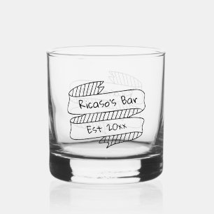 Personalized Text On Hand Drawn Ribbon Banner Whiskey Glass