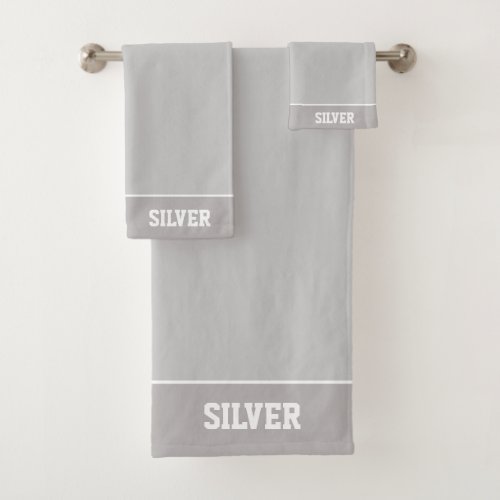 Personalized Text on Light Silver Gray Bath Towel Set
