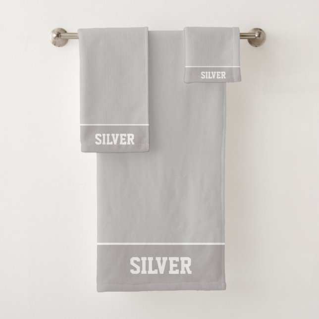 Personalized Text on Light Silver Gray Bath Towel Set (Insitu)