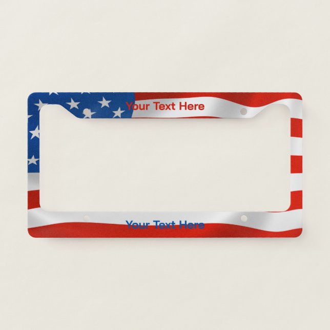 Personalized Text Patriotic USA American Flag License Plate Frame (Front)