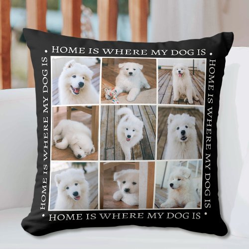 Personalized Text Photo Collage Pet Dog Black  Throw Pillow