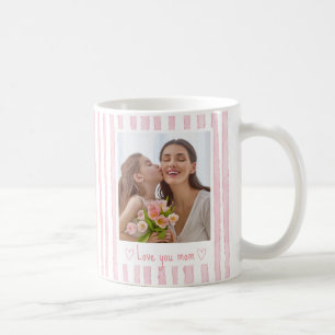 Personalized Text Photo Pink Stripes Coquette Coffee Mug