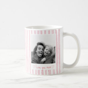 Personalized Text Photo Pink Stripes Coquette Coffee Mug