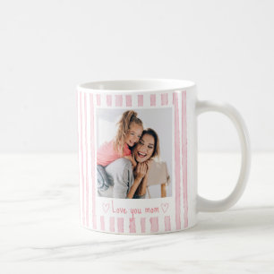 Personalized Text Photo Pink Stripes Coquette  Coffee Mug