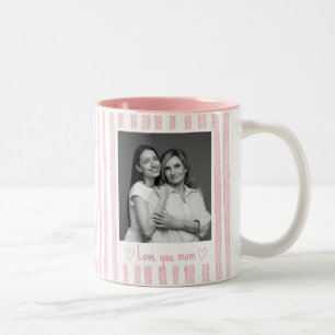 Personalized Text Photo Pink Stripes Coquette Two-Tone Coffee Mug