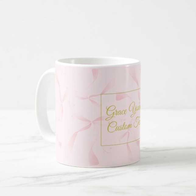 Personalized Text Pink Ribbon Pattern Design Coffee Mug (Front Left)