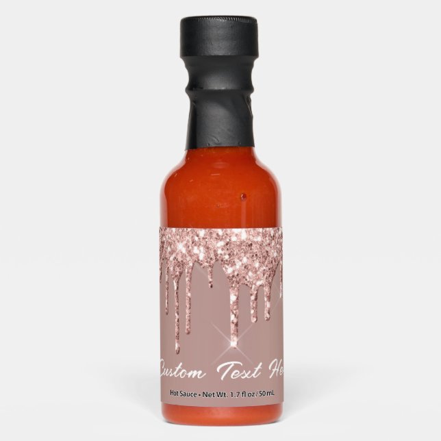 Personalized Text Rose Gold Glitter Hot Sauces (Front)