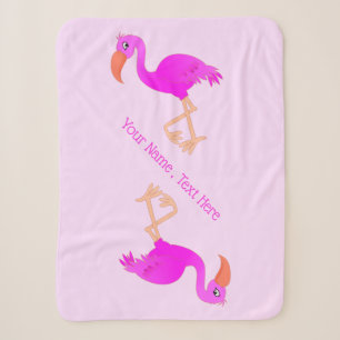 Personalized Text Sherpa Blanket Pink Flamingos