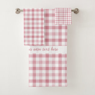 Personalized text stylish modern plaid pink tartan bath towel set