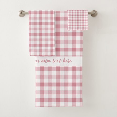Personalized text stylish modern plaid pink tartan bath towel set