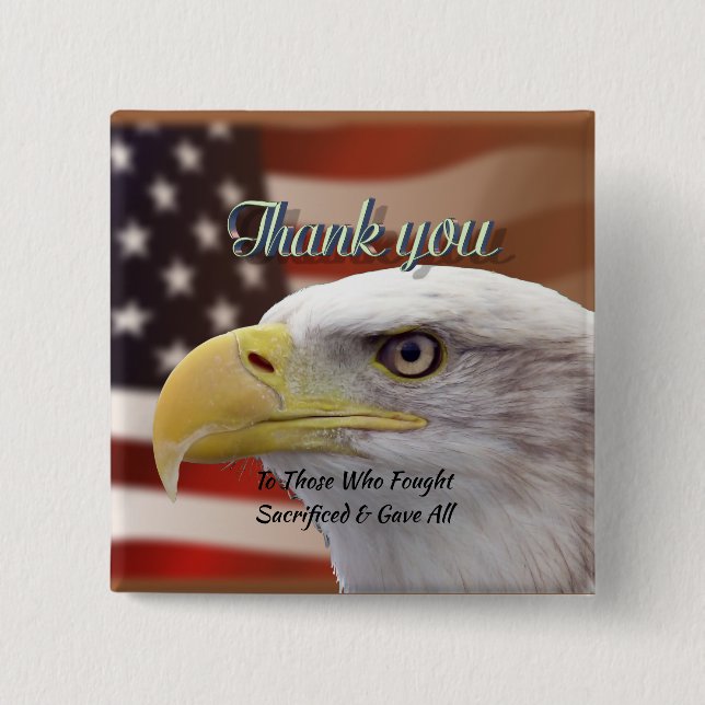 Personalized Text USA Patriotic Thank You Pinback Button (Front)
