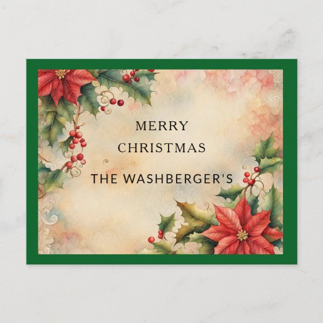 Personalized Text Vintage Holiday Postcard (Front)
