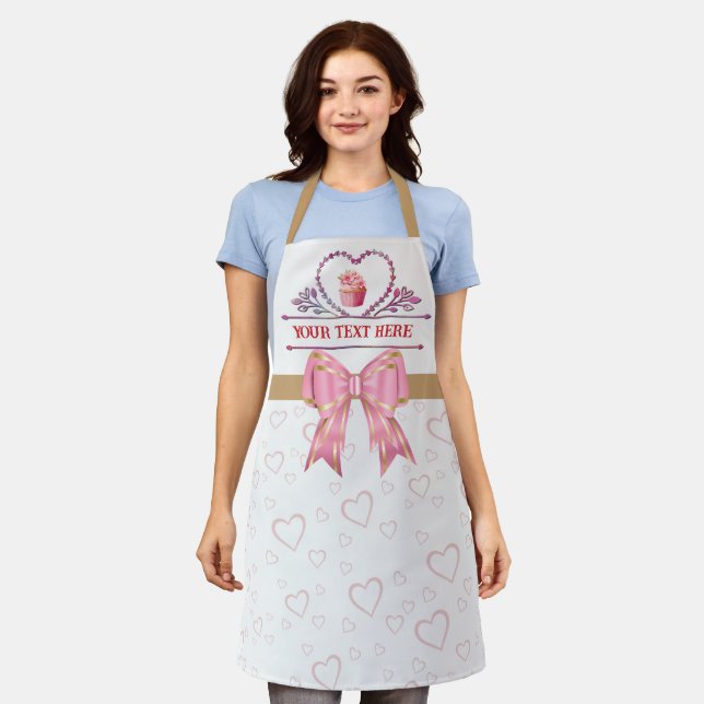 Personalized Text, Watercolor Heart and Cupcake Apron (Worn)
