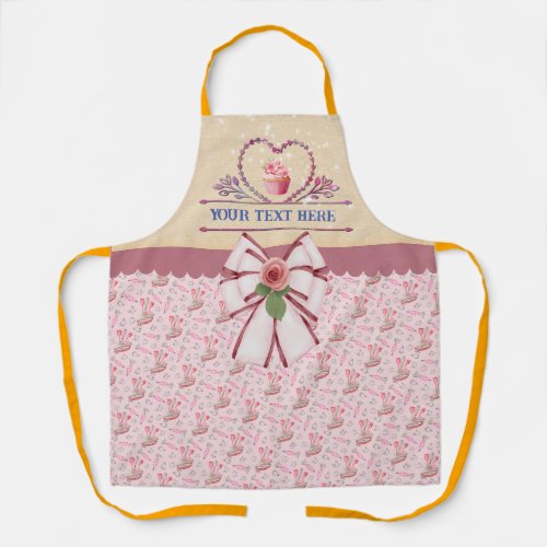 Personalized Text Watercolor Heart and Cupcake Apron
