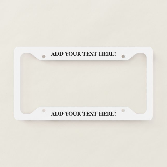 Personalized Text White  License Plate Frame (Front)