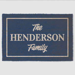 Personalized Text With Border Blue Fiber Doormat