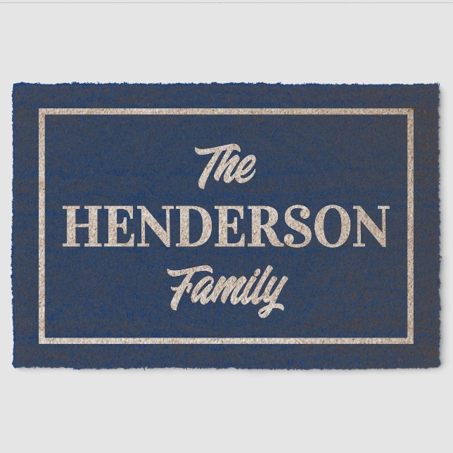 Personalized Text With Border Blue Fiber Doormat (Front)